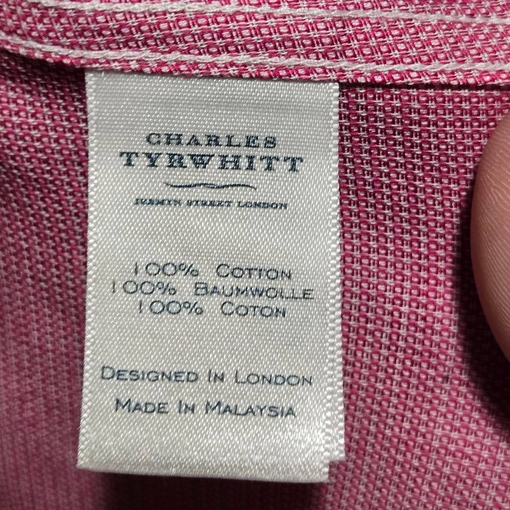 Charles Tyrwhitt Dress Shirt Red White Check Non Iron Extra Slim 16 / 34 French - Picture 9 of 11